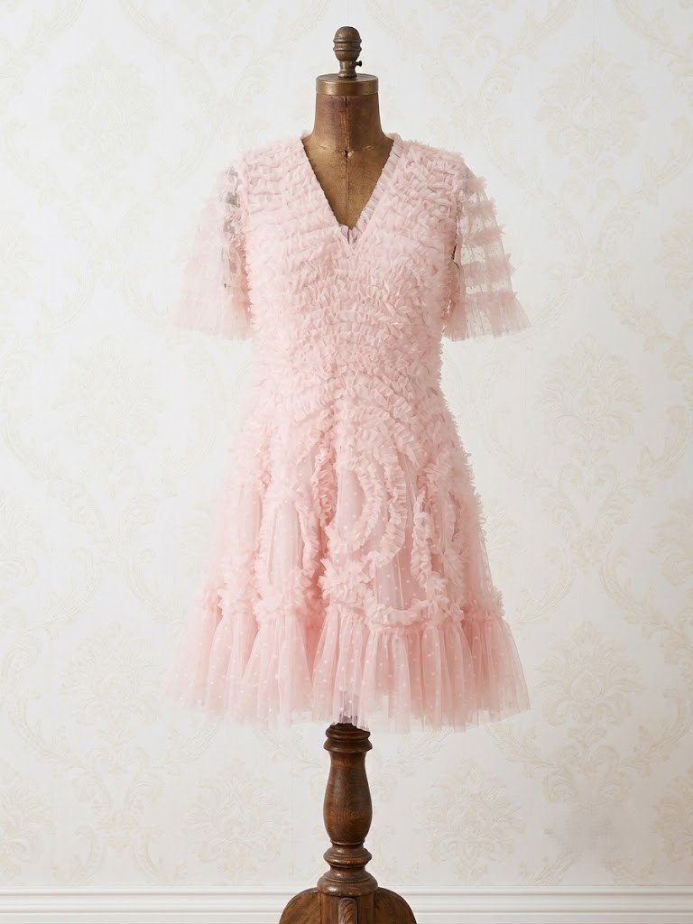 Nwt Needle & Thread Verity In Blush Pink Tulle Ruffle V-Neck Micro Mini Dress 12 — image 2 of 8